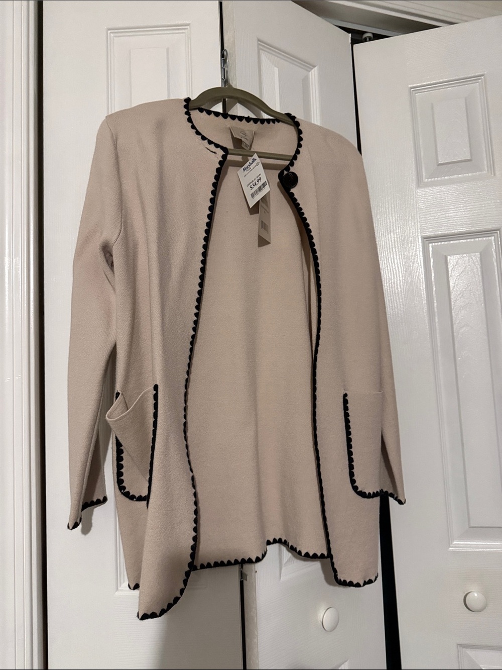 Marshalls Winter White Cardigan with Black Trim